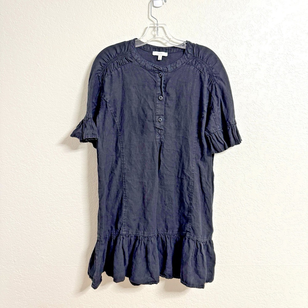 joie Dress Womens‎ Small Black Linen Shift Ruffle Hem Boho Casual  Lightweight